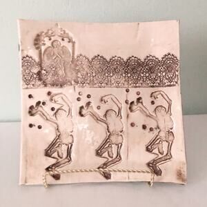 Art Pottery Ceramic Graveyard Dancing Skeleton Decor Plaque DOTD El Dia